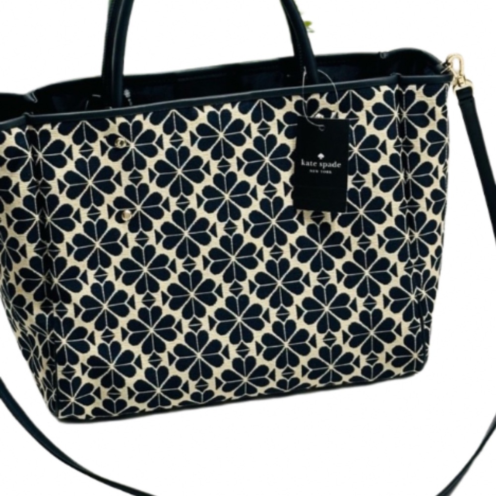 Kate Spade Navy Flower Jacquard  Medium Tote Bag used very gently - Picture 4 of 13